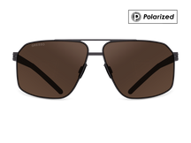 Черные мужские солнцезащитные очки GRESSO Stanford в стиле авиатор, изготовленные из титана, с поляризационными линзами Zeiss #color_коричневый монолит / поляризация