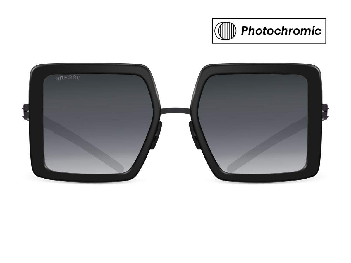 Черные женские солнцезащитные очки GRESSO Venezia, квадратные, изготовленные из титана, с фотохромными линзами Zeiss #color_серый монолит / фотохром