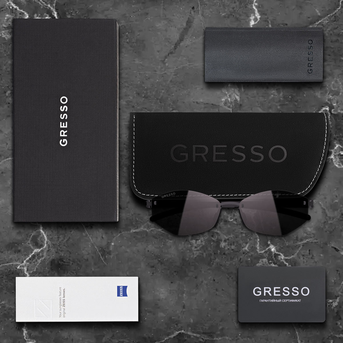 Безоправные солнцезащитные очки GRESSO Verona, изготовленные из титана, с поляризационными линзами Zeiss