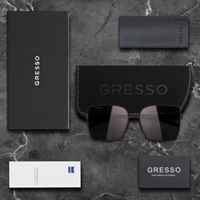 Черные женские солнцезащитные очки GRESSO Verona, квадратные, изготовленные из титана, с поляризационными линзами Zeiss